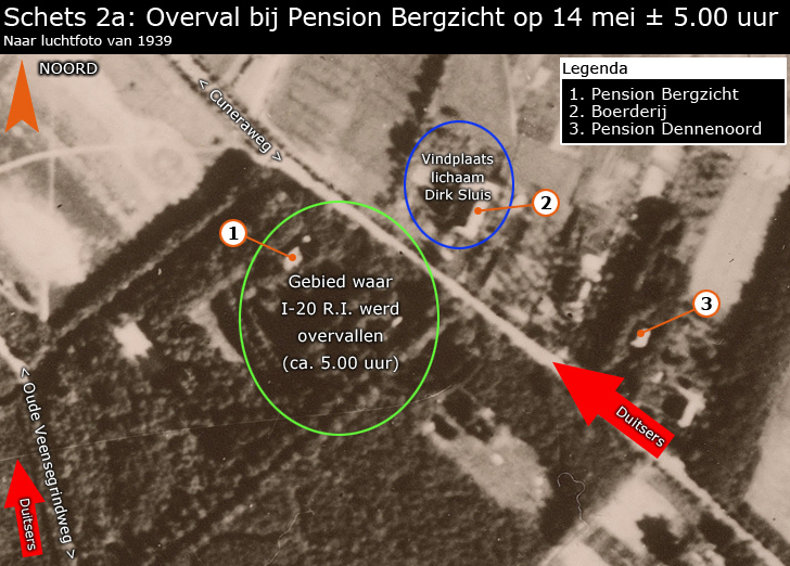 Situatieschets 2a: Overval bij Pension Bergzicht op 14 mei pl.m. 5.00 uur